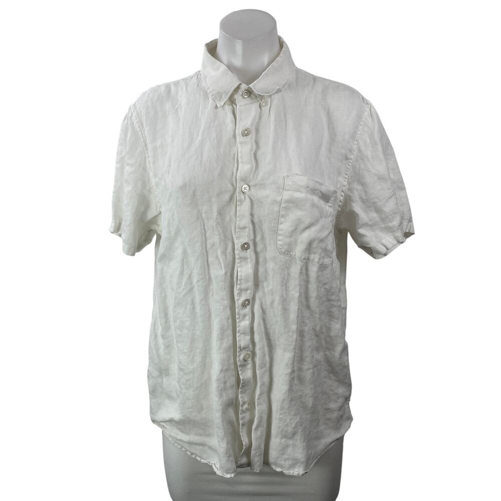 Everlane Women's White 100% Linen Short Sleeve Button Down Shirt Top Size M